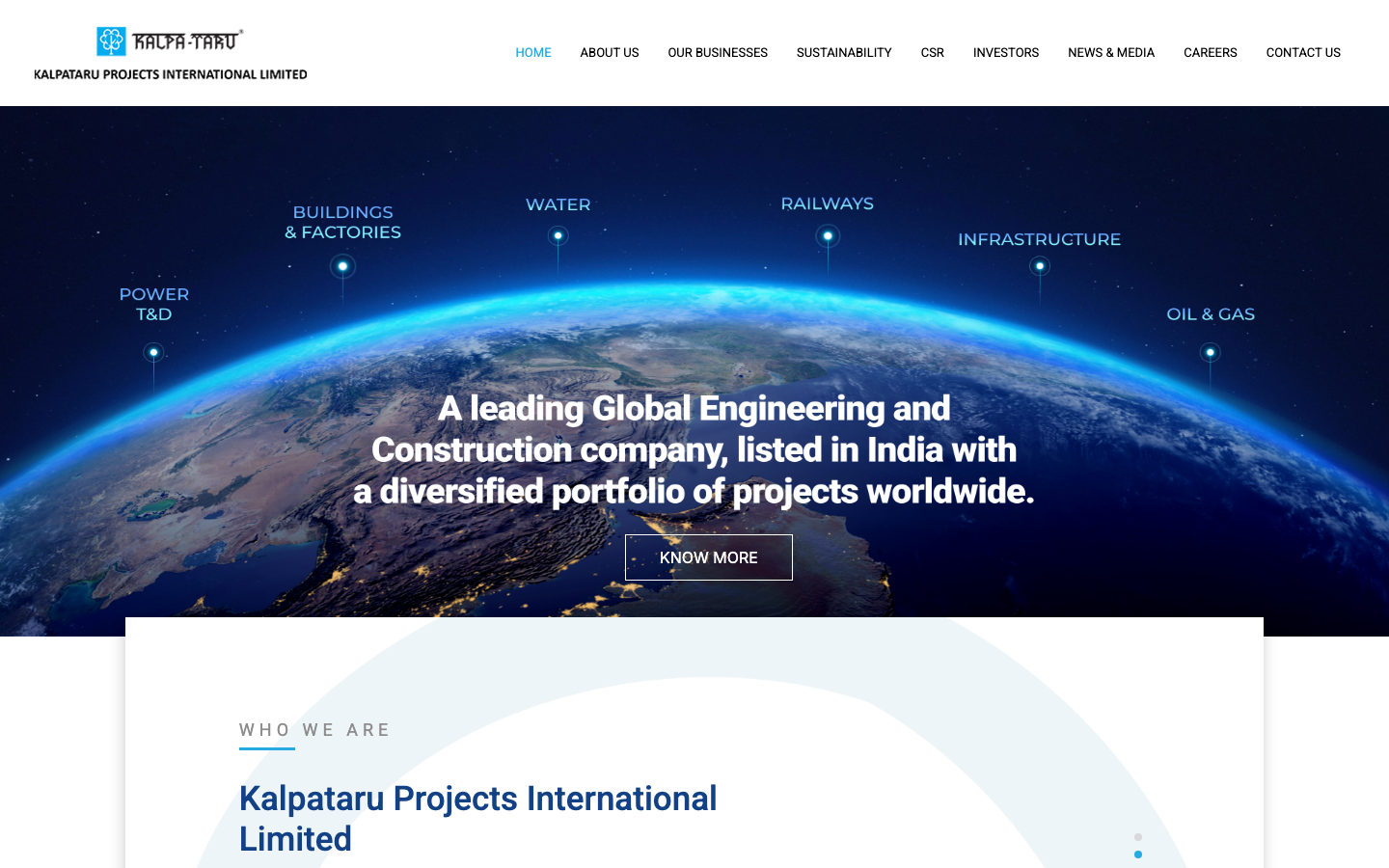 Kalpataru Projects homepage presenting its global engineering business