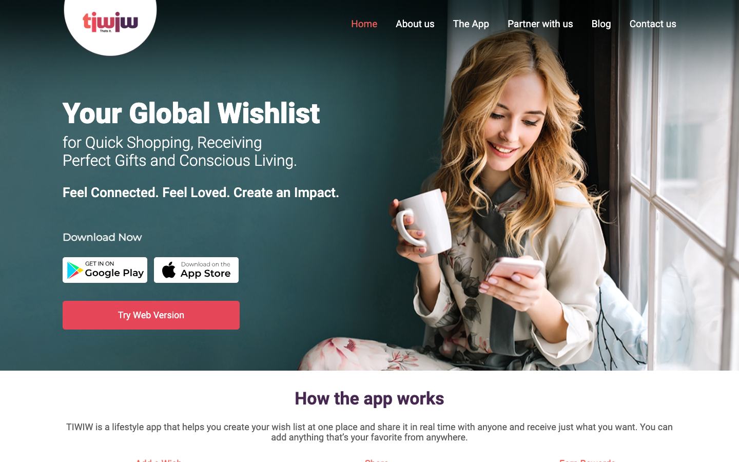 TIWIW website introducing its global wishlist and conscious gifting app
